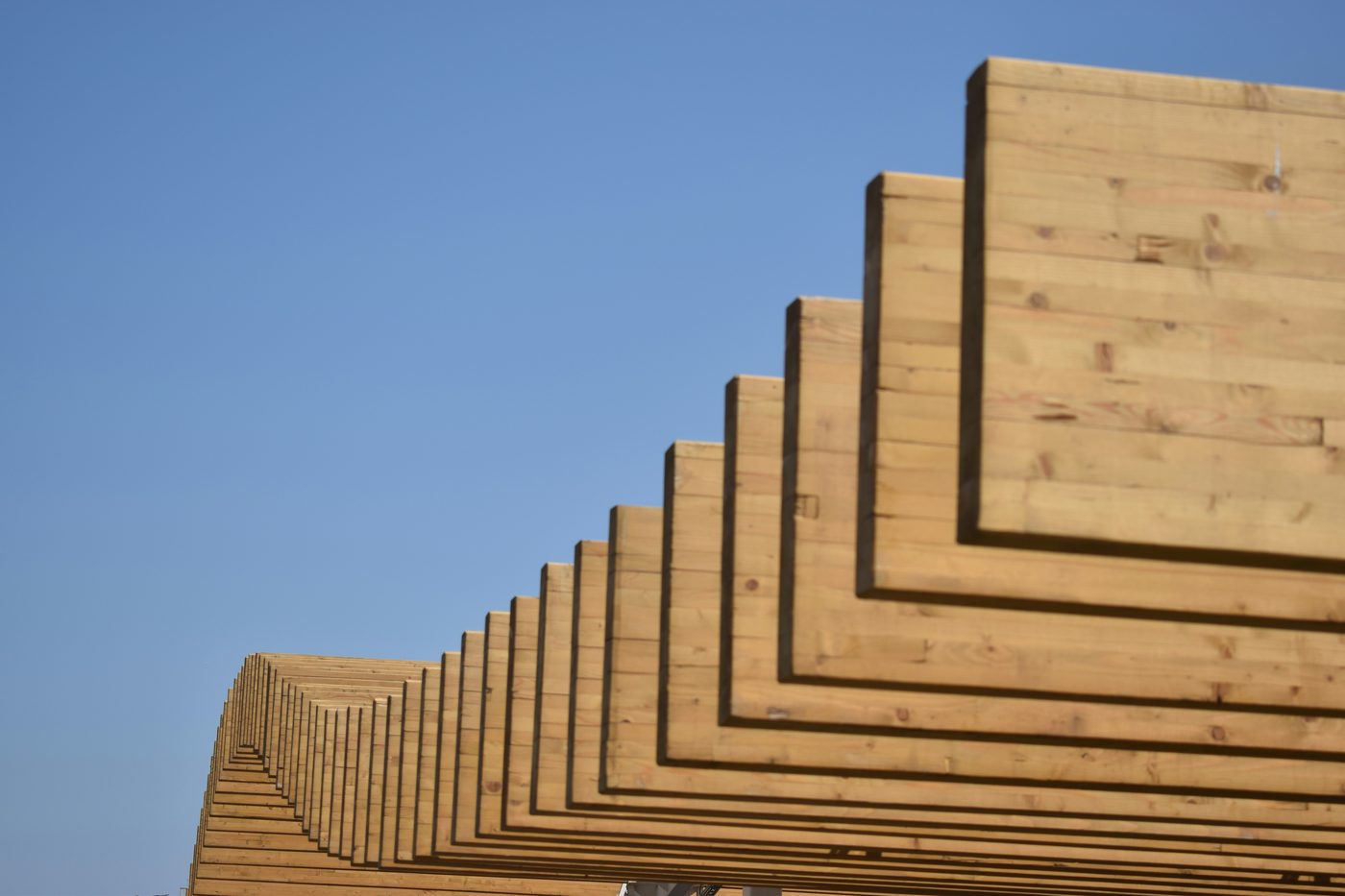 Stepped mass-timber facade, glulam edge beams exposed